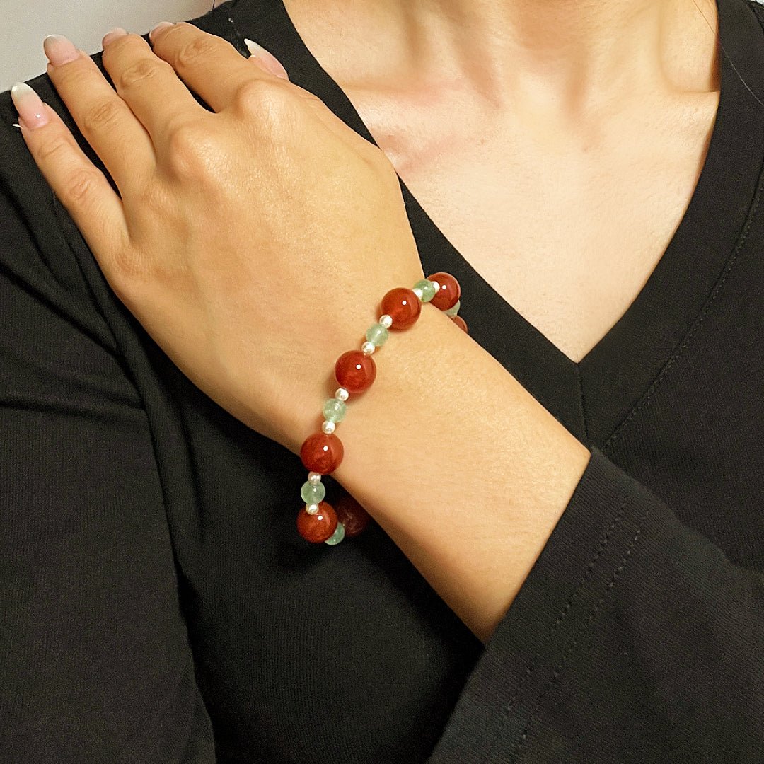 Bracelet Agate Rouge et Quartz Fraise Vert – Énergie et Harmonie - Biloria