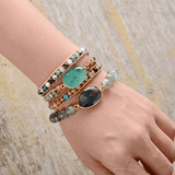 Bracelet Agate Verte Cuir Ajustable – Déco Bureau Télétravail - Biloria