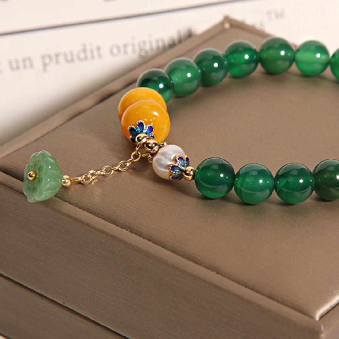 Bracelet Agate Verte Lotus - Décoration Naturel - Biloria