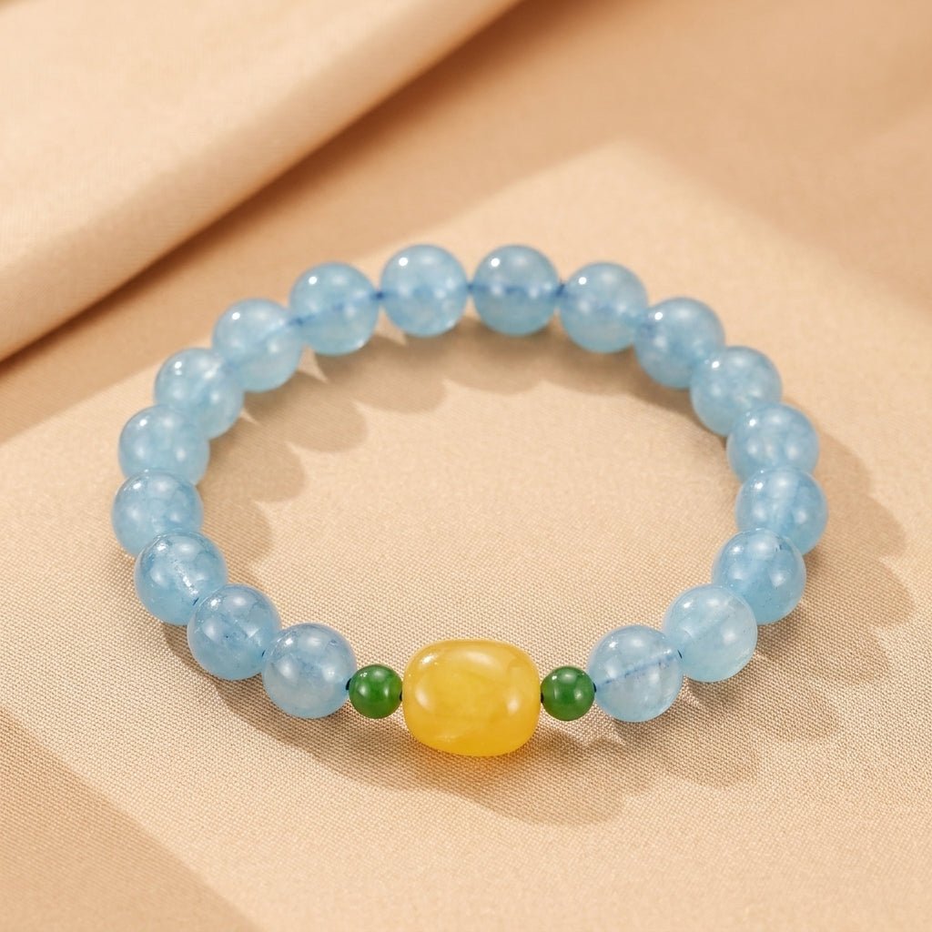 Bracelet Aigue Marine et Ambre – Sérénité Océanique - Biloria