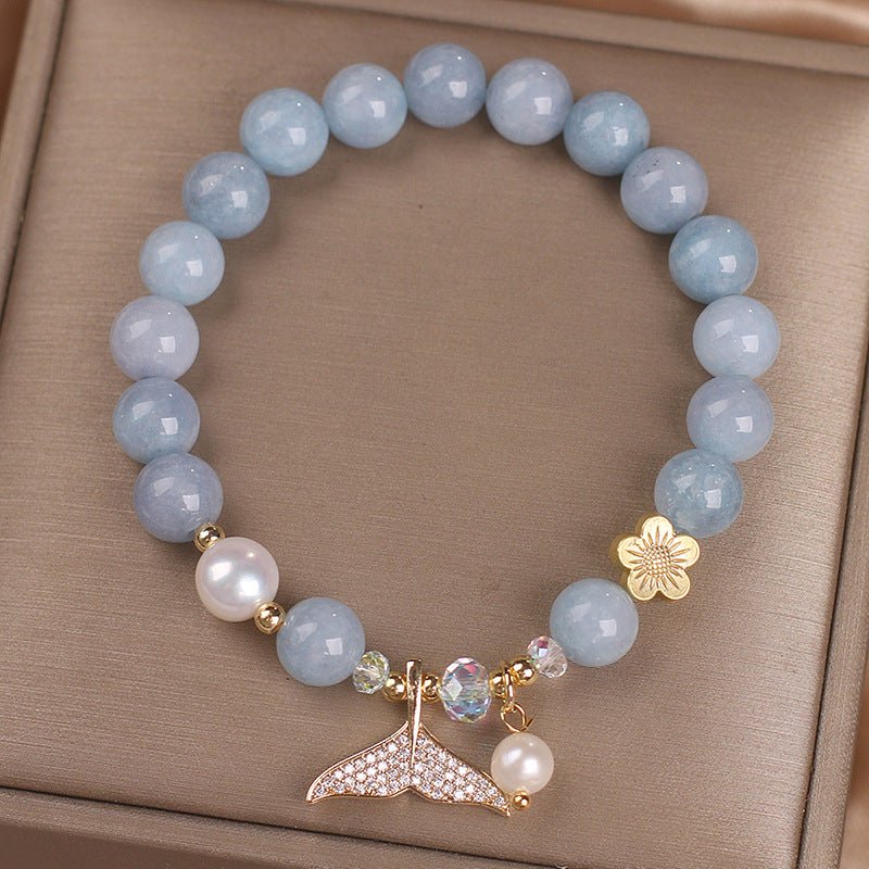 Bracelet Aigue Marine et Perle Queue de Poisson – Calme Océan - Biloria
