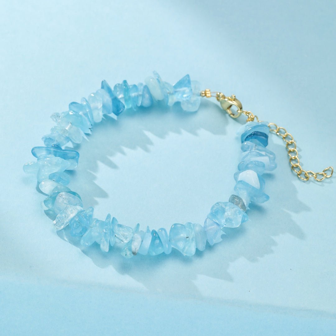 Bracelet Aigue Marine Laiton Doré – Pierre Naturelle - Biloria