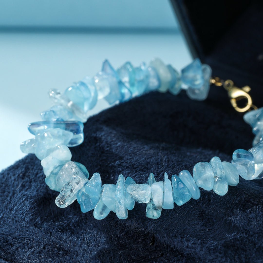 Bracelet Aigue Marine Laiton Doré – Pierre Naturelle - Biloria