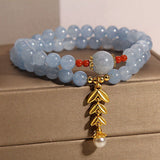 Bracelet Aigue Marine Perle Double Tour Épi de Blé - Biloria
