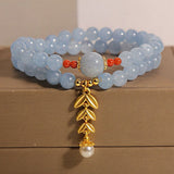 Bracelet Aigue Marine Perle Double Tour Épi de Blé - Biloria