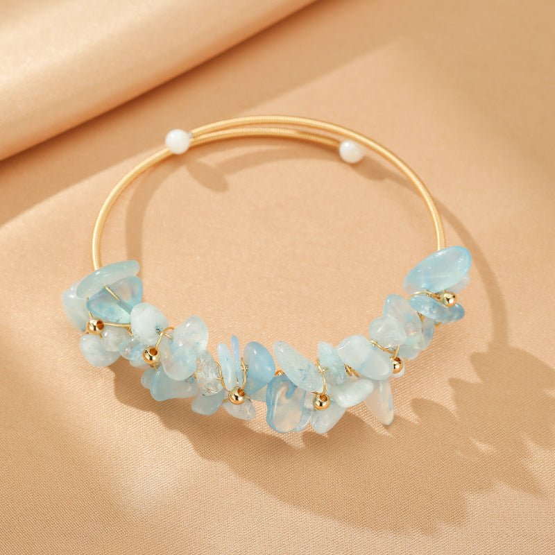Bracelet Aigue-Marine Perle Laiton Plaqué Or 14K Ajustable - Biloria