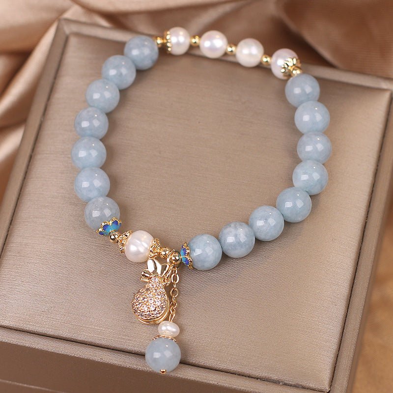 Bracelet Aigue-Marine Perle Poche Argent Abondance - Biloria