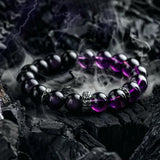 Bracelet Améthyste Obsidienne Argent Dragon Protection Sérénité - Biloria