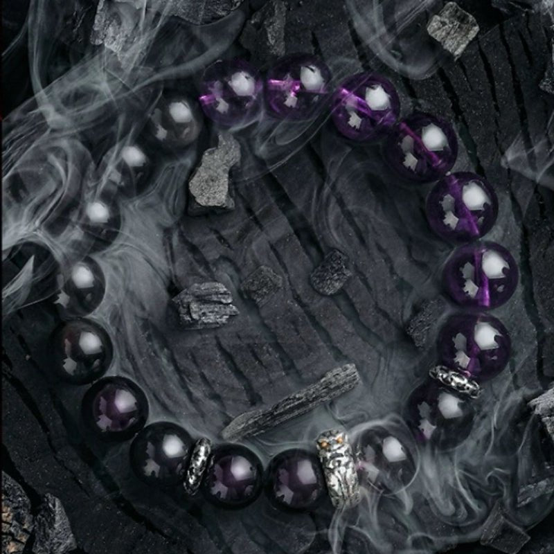 Bracelet Améthyste Obsidienne Argent Dragon Protection Sérénité - Biloria