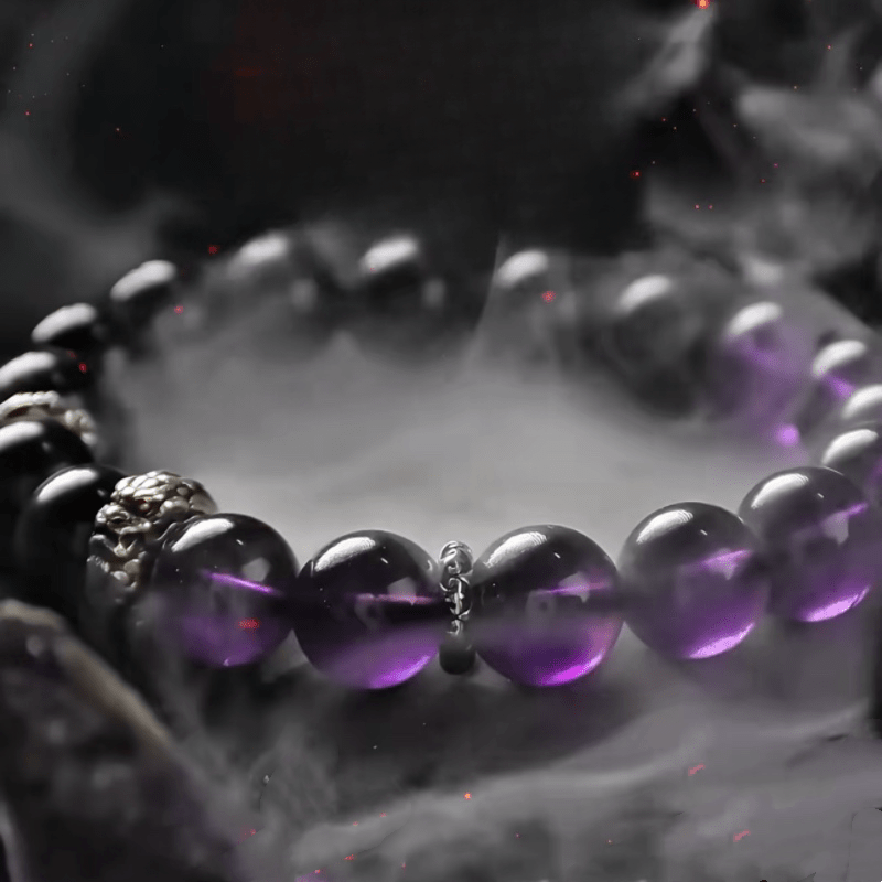 Bracelet Améthyste Obsidienne Argent Dragon Protection Sérénité - Biloria