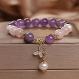 Bracelet Améthyste Quartz Rose et Perle avec Papillon - Biloria