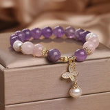 Bracelet Améthyste Quartz Rose et Perle avec Papillon - Biloria