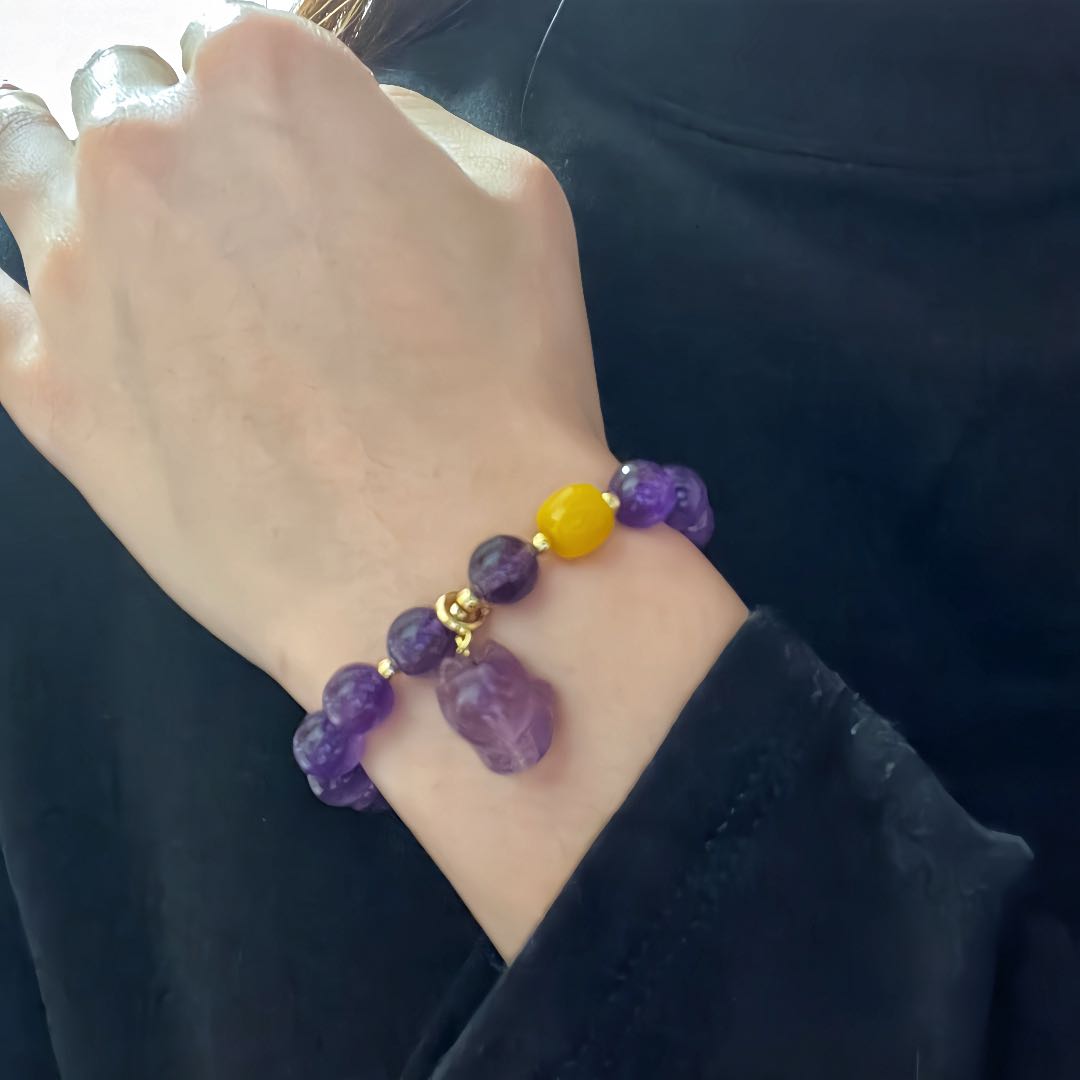 Bracelet Améthyste Renardeau pour Sérénité et Intuition - Biloria