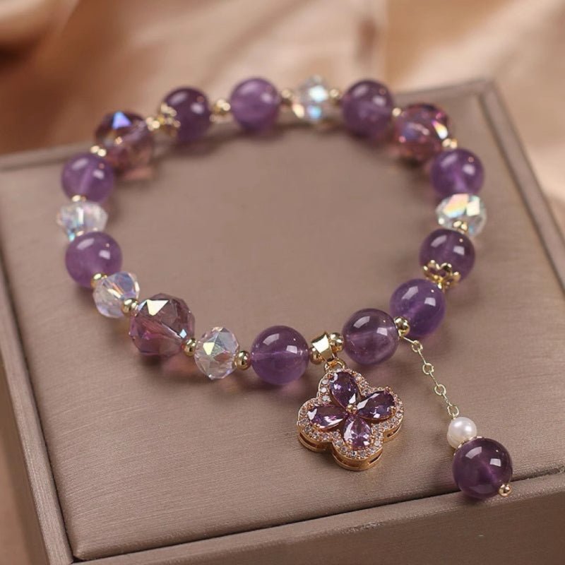 Bracelet Améthyste Trèfle Chance Scintillante - Biloria