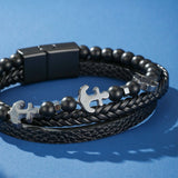 Bracelet Ancre Cuir et Pierre Naturelle pour Homme - Biloria
