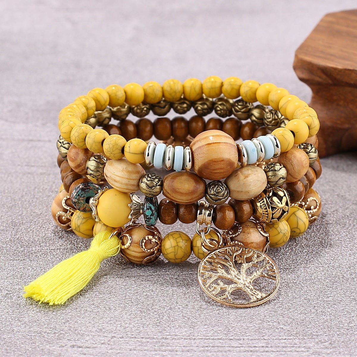 Bracelet Arbre de Vie en Bois et Métal - Cadeau Abondance - Biloria