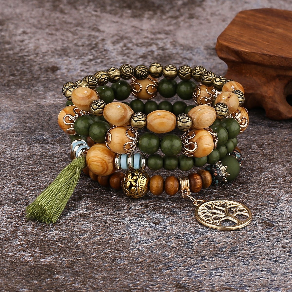 Bracelet Arbre de Vie en Bois et Métal - Cadeau Abondance - Biloria