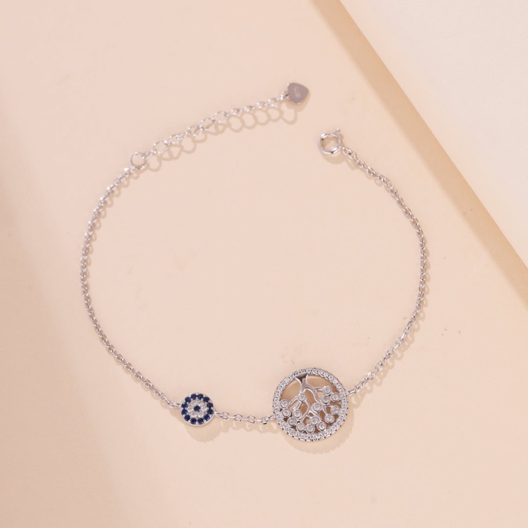 Bracelet Argent 925 Arbre de Vie Mauvais Œil Protection Cadeau - Biloria