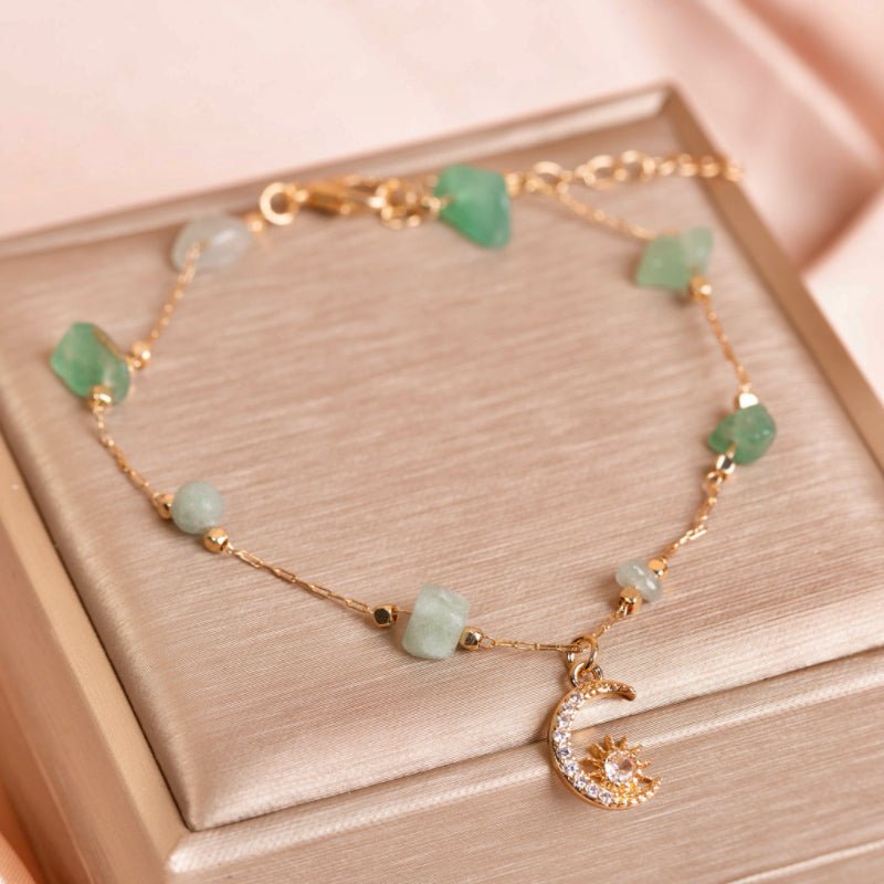 Bracelet Cheville Aventurine Quartz Rose Lune - Biloria