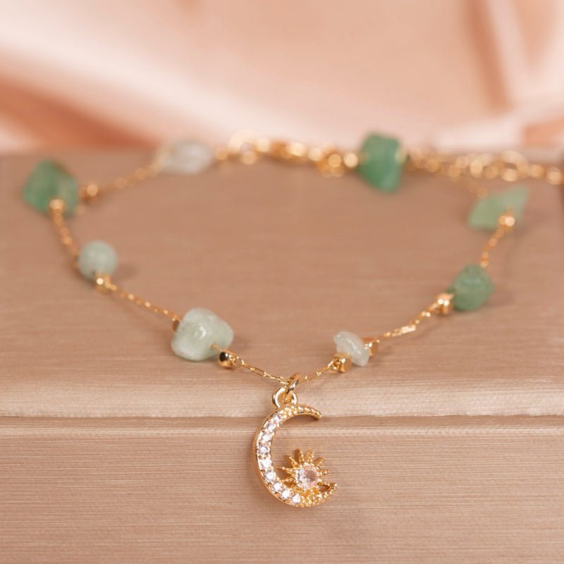 Bracelet Cheville Aventurine Quartz Rose Lune - Biloria