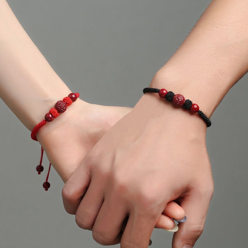 Bracelet Cinabre et Fil Rouge Chance Bonheur - Biloria