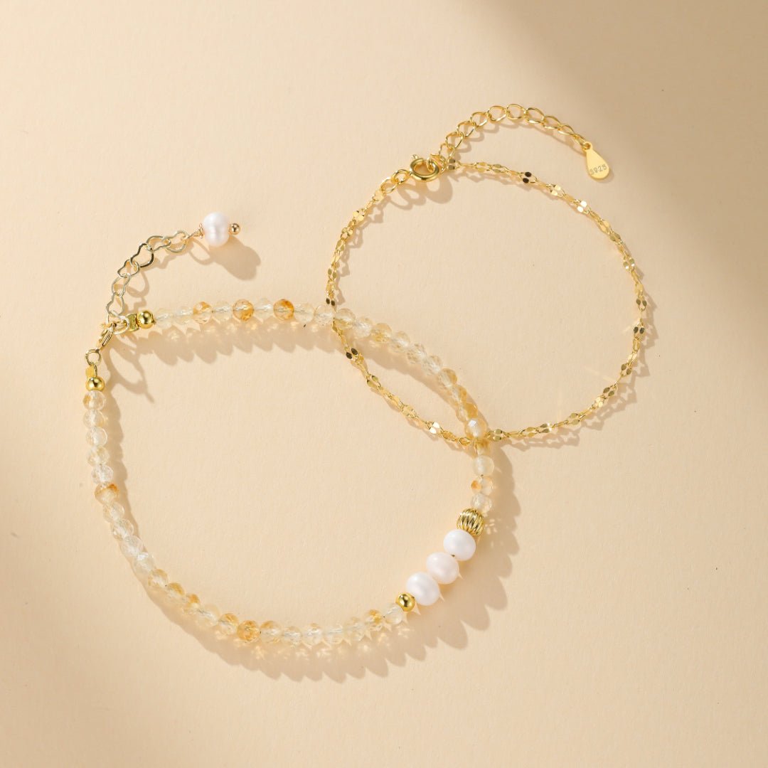 Bracelet Citrine et Perle Ajustable pour Quotidien - Biloria