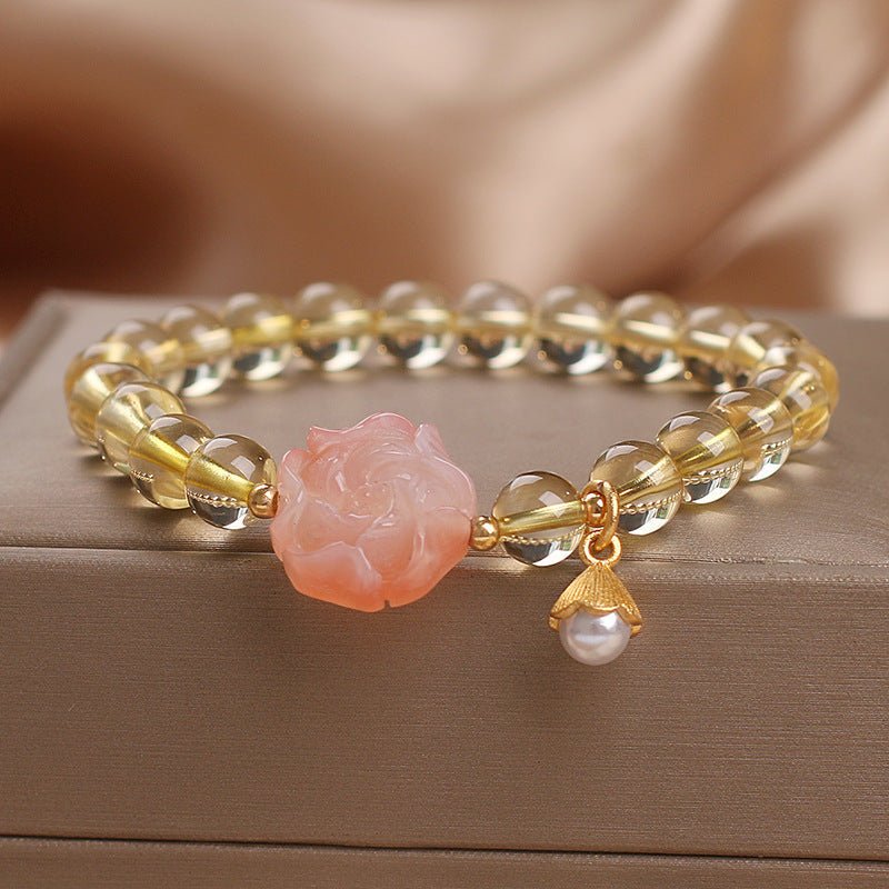 Bracelet Citrine et Pivoine Agate Rose pour Attirer l'Abondance - Biloria