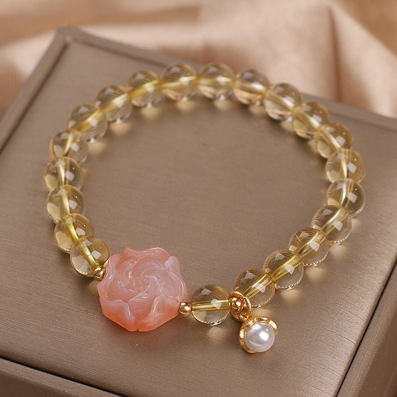 Bracelet Citrine et Pivoine Agate Rose pour Attirer l'Abondance - Biloria