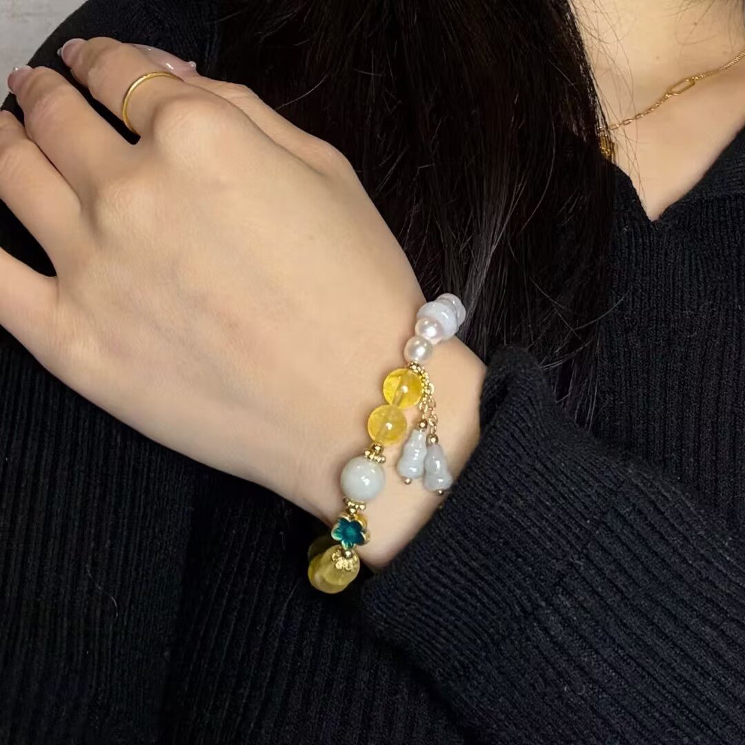 Bracelet Citrine Jade Gourde Fortune Porte-Bonheur Bureau - Biloria