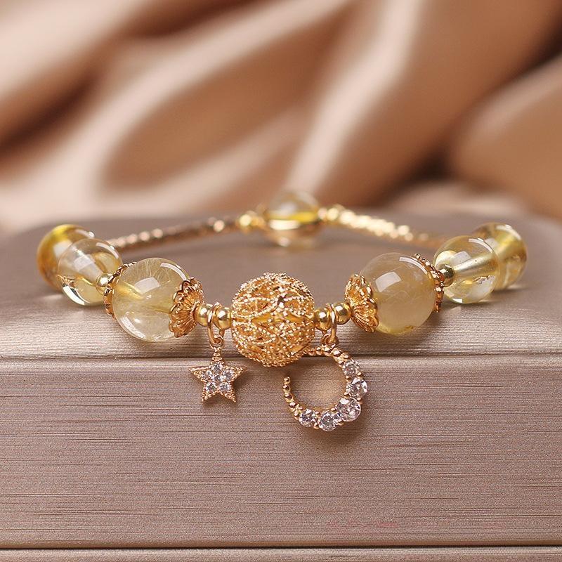 Bracelet Citrine Lune et Étoile - Accessoire Tendance Bureau - Biloria