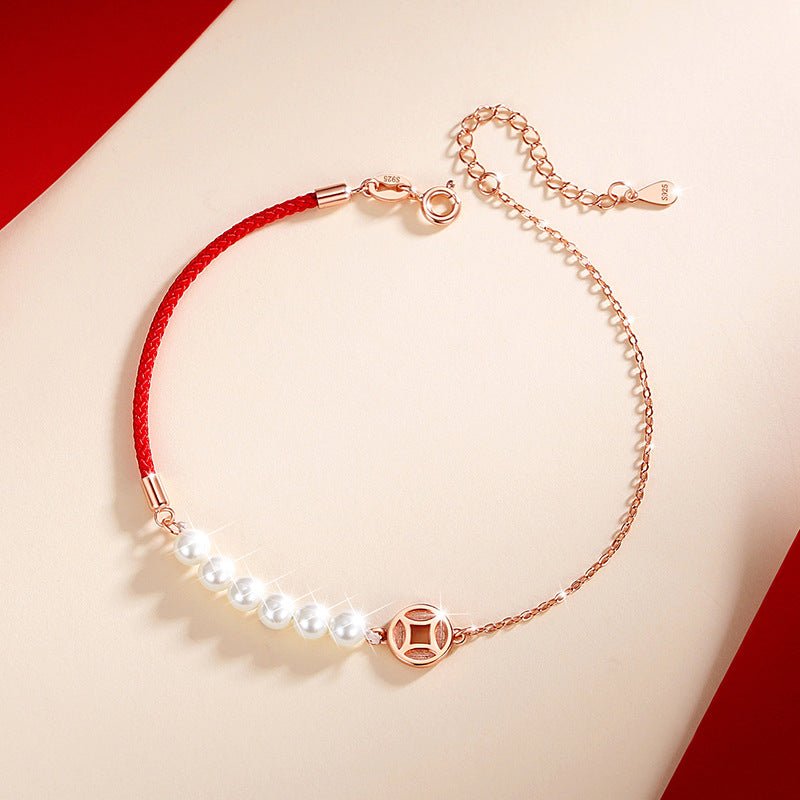Bracelet Cordon Rouge et Nacre pour l'Abondance - Biloria