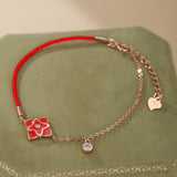 Bracelet Cordon Rouge Trèfle Chance Argent 925 - Biloria