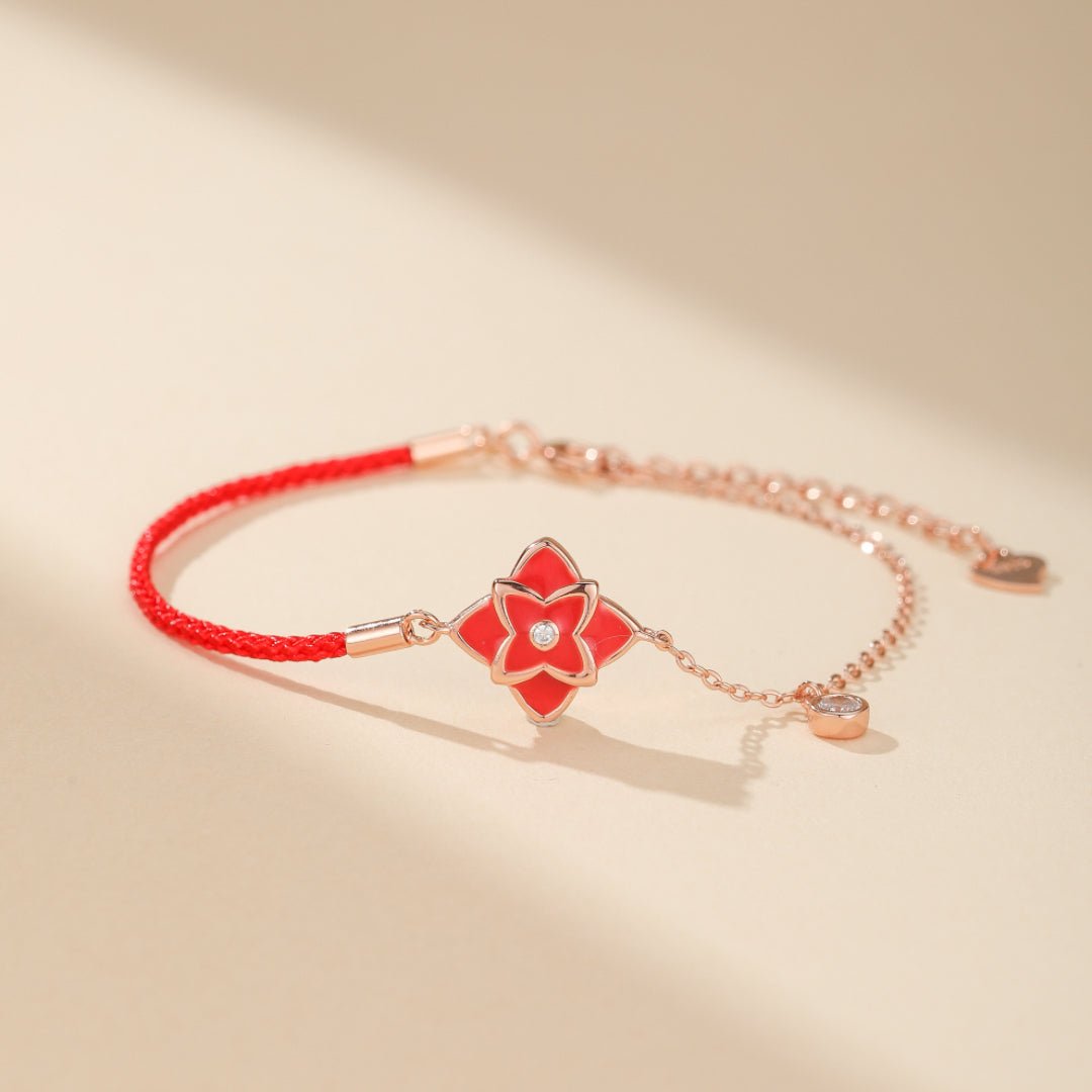 Bracelet Cordon Rouge Trèfle Chance Argent 925 - Biloria