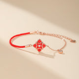 Bracelet Cordon Rouge Trèfle Chance Argent 925 - Biloria
