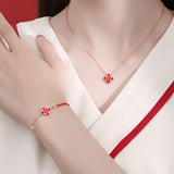 Bracelet Cordon Rouge Trèfle Chance Argent 925 - Biloria