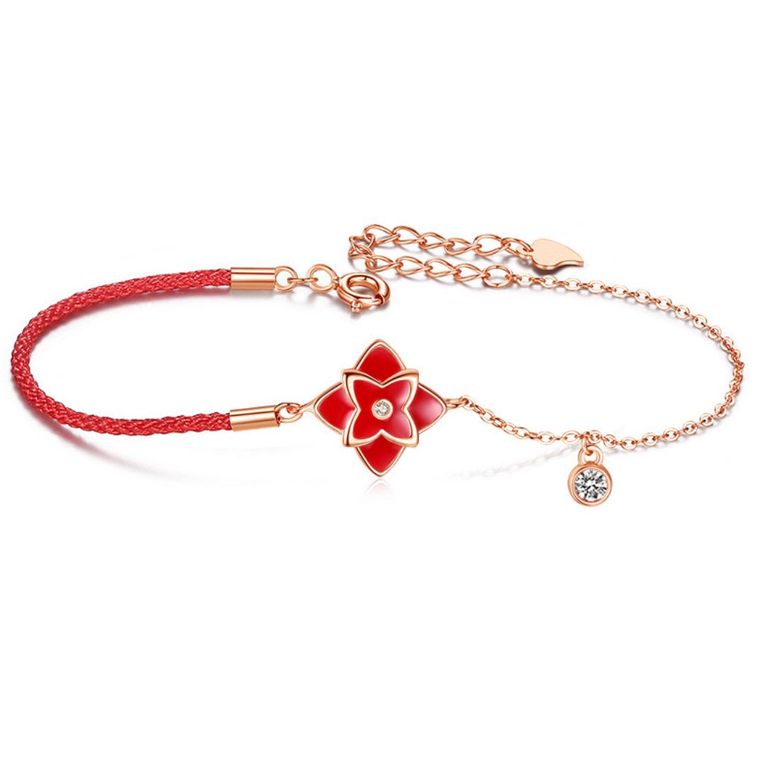Bracelet Cordon Rouge Trèfle Chance Argent 925 - Biloria