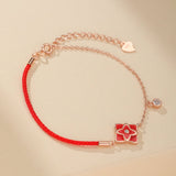 Bracelet Cordon Rouge Trèfle Chance Argent 925 - Biloria