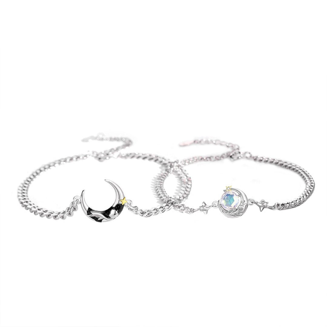 Bracelet Couple Argent 925 Lune et Rose – Symbolisme du Petit Prince - Biloria