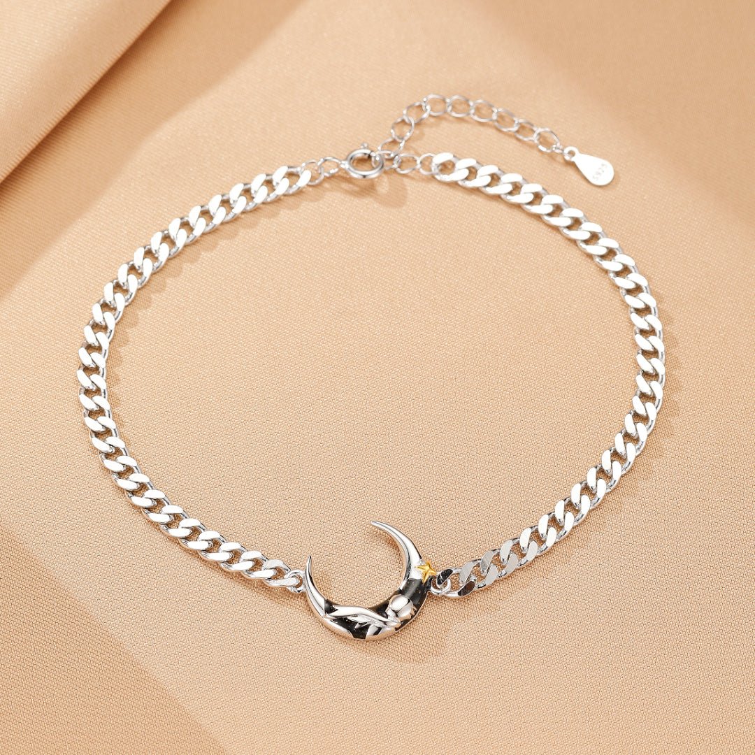 Bracelet Couple Argent 925 Lune et Rose – Symbolisme du Petit Prince - Biloria