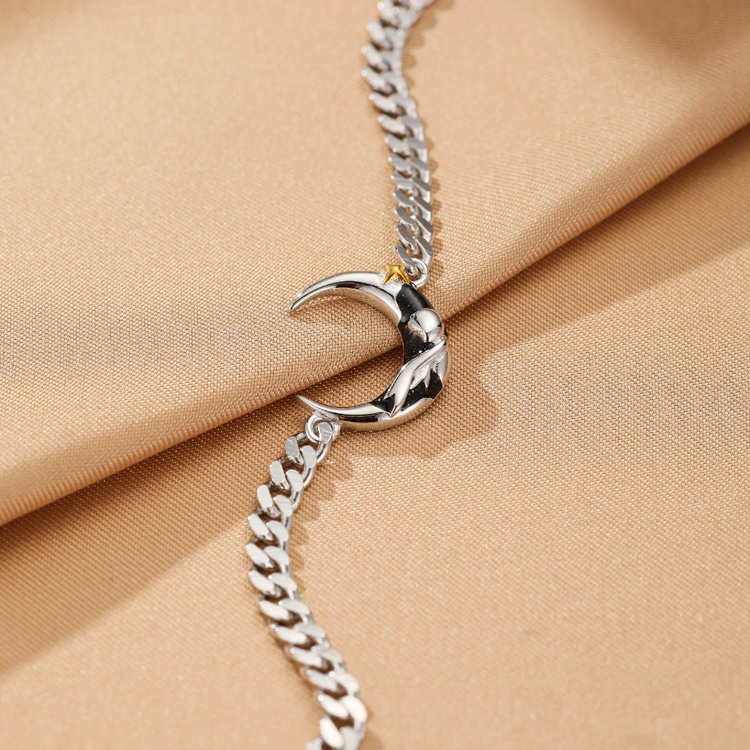 Bracelet Couple Argent 925 Lune et Rose – Symbolisme du Petit Prince - Biloria