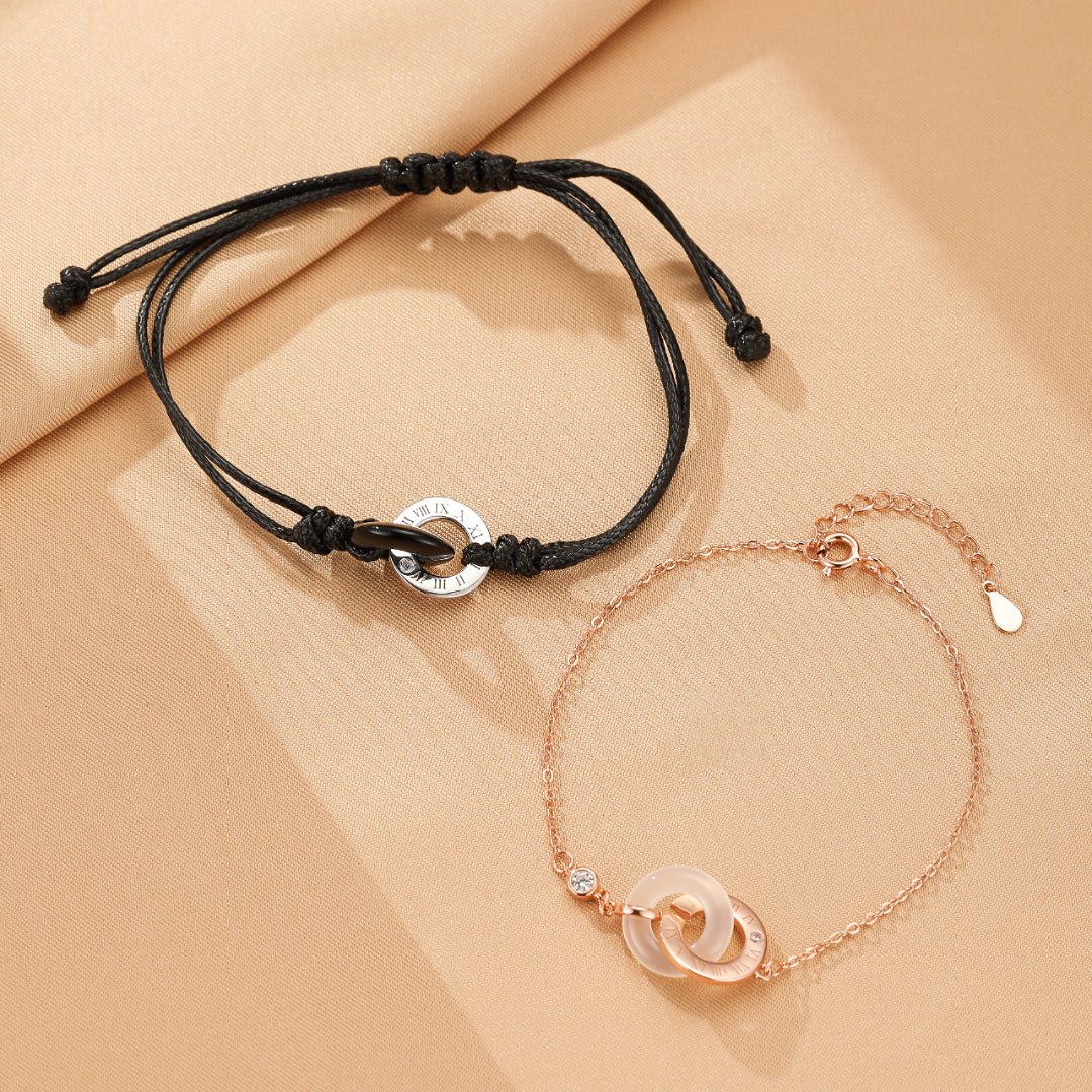Bracelet Couple Obsidienne Calcédoine Temps Liés Argent - Biloria