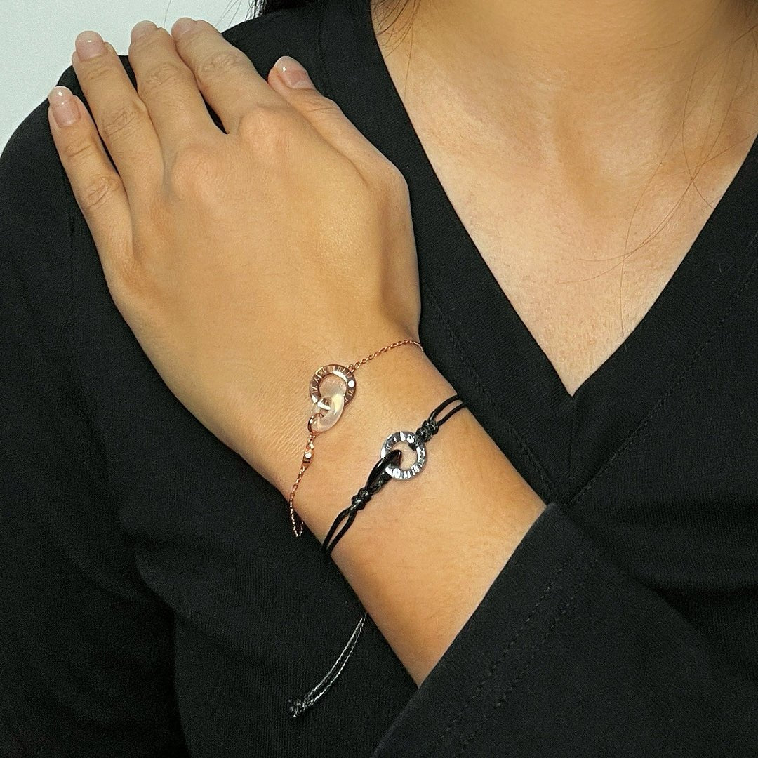 Bracelet Couple Obsidienne Calcédoine Temps Liés Argent - Biloria