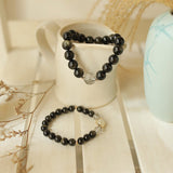 Bracelet Couple Obsidienne Dorée Fusion Argent Plaqué Or - Biloria