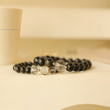 Bracelet Couple Obsidienne Dorée Fusion Argent Plaqué Or - Biloria