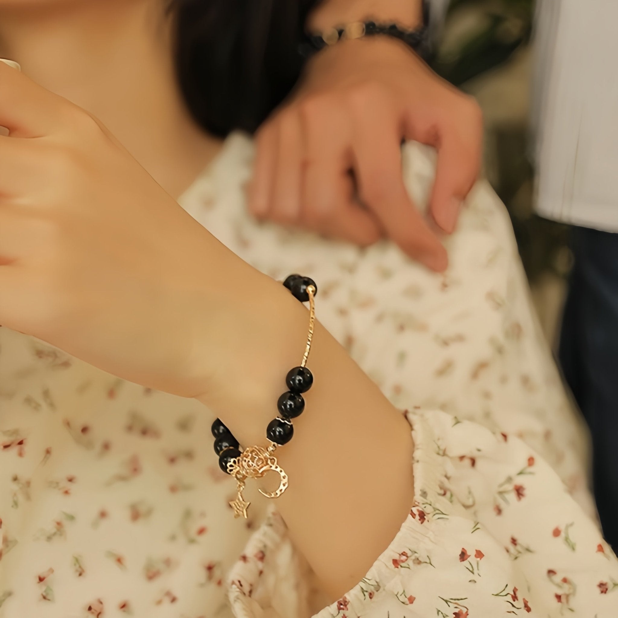 Bracelet Couple Obsidienne Lune et Étoile – Protection et Union - Biloria