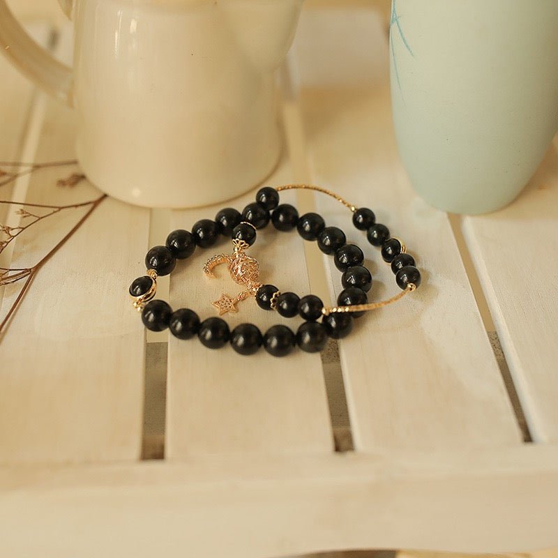 Bracelet Couple Obsidienne Lune et Étoile – Protection et Union - Biloria