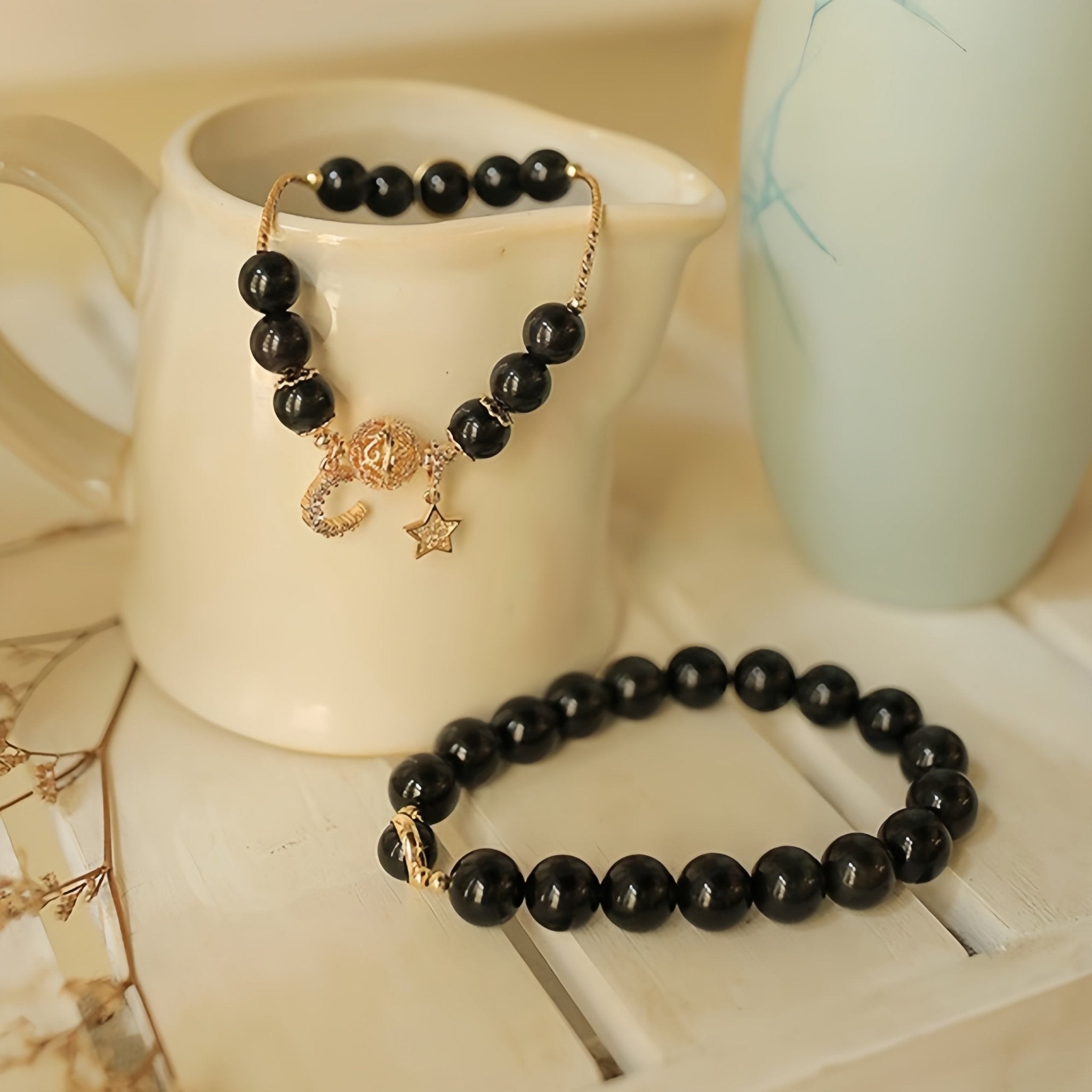 Bracelet Couple Obsidienne Lune et Étoile – Protection et Union - Biloria