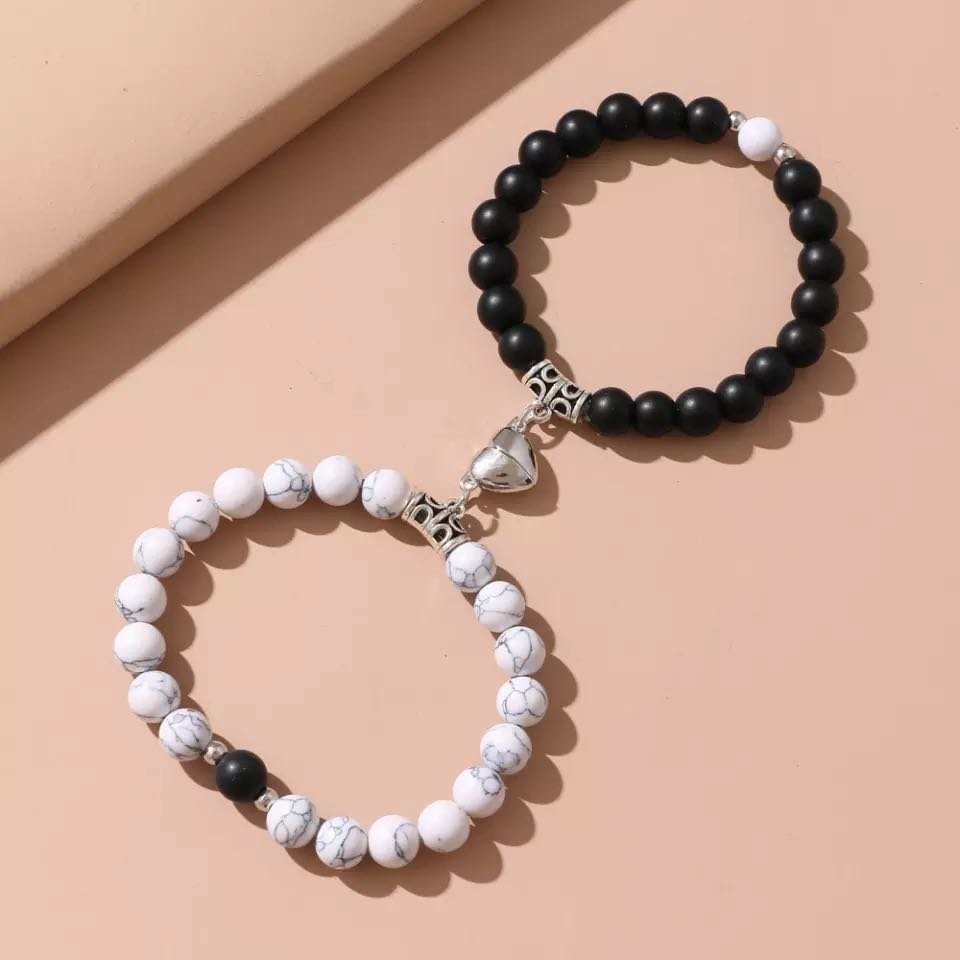 Bracelet Couple Pierre de Lave et Howlite – Union Solide - Biloria