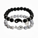 Bracelet Couple Pierre de Lave et Howlite Yin Yang - Biloria