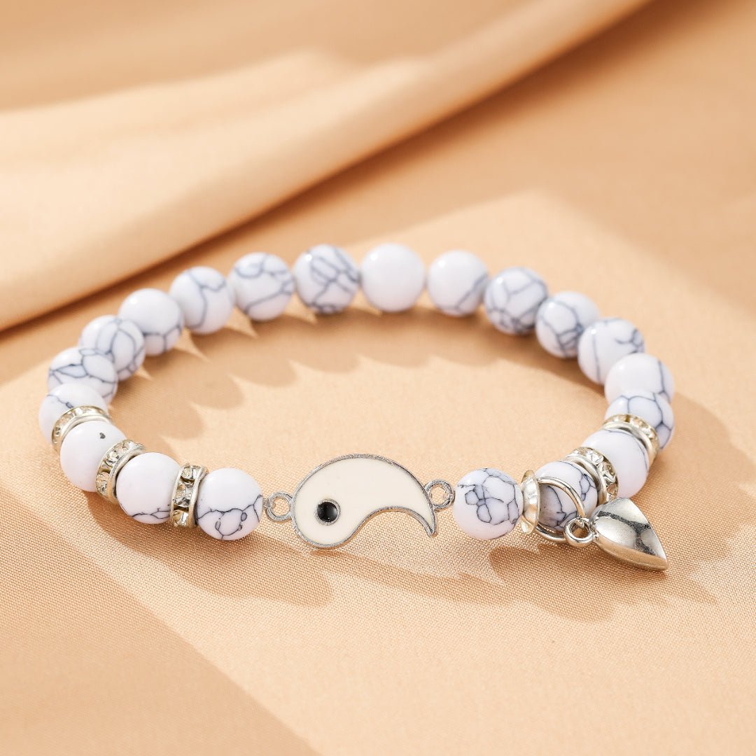 Bracelet Couple Pierre de Lave et Howlite Yin Yang - Biloria